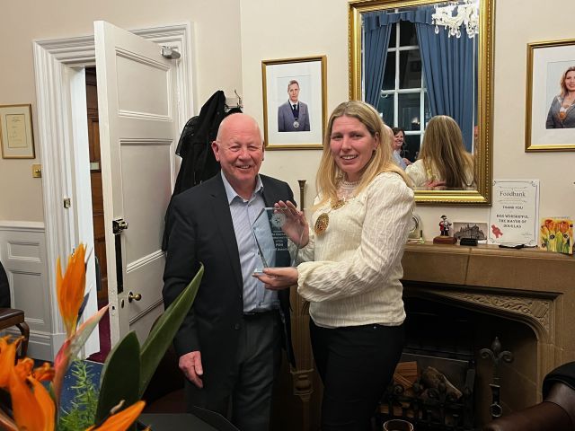 League chairman Alan McClune being welcomed by the Lord Mayoress of Douglas Natalie Byron-Teare (JP)